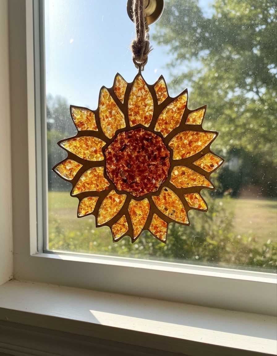 Sunflower Crushed Glass Sun Catcher
