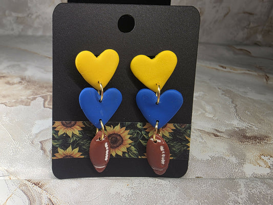 Gold and Blue Football Dangle Stud Earrings (Crawfordsville)