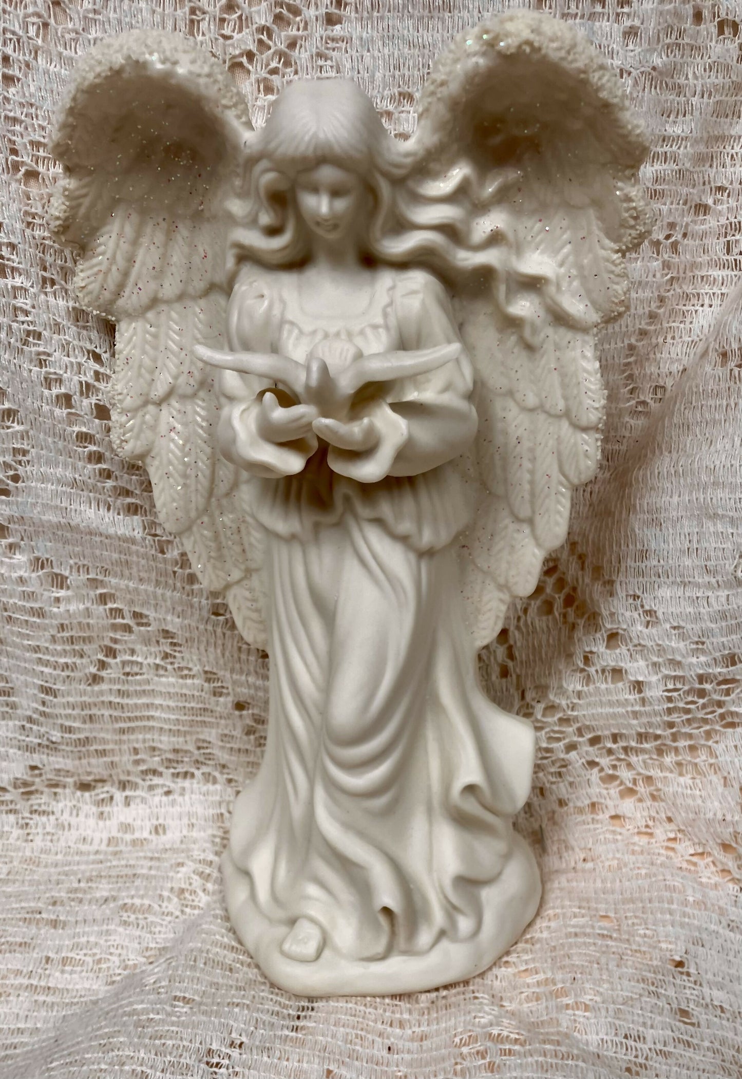 #1812 Vtg bisque angel figurine with dove
