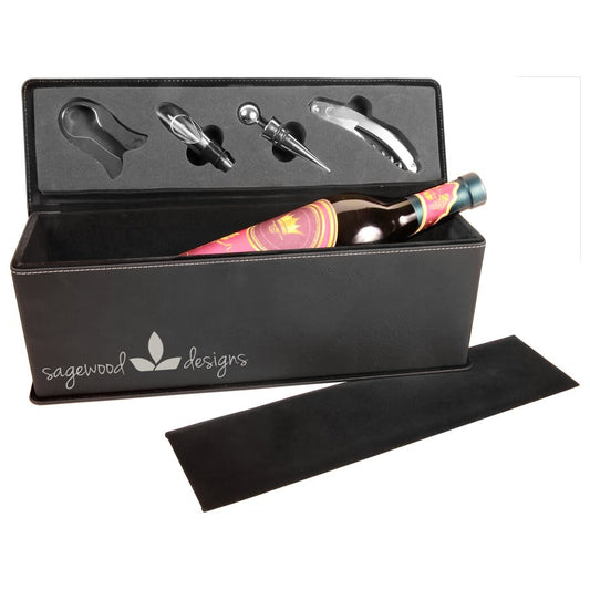 Leatherette Single Wine Box with Tools - Engraved with your design