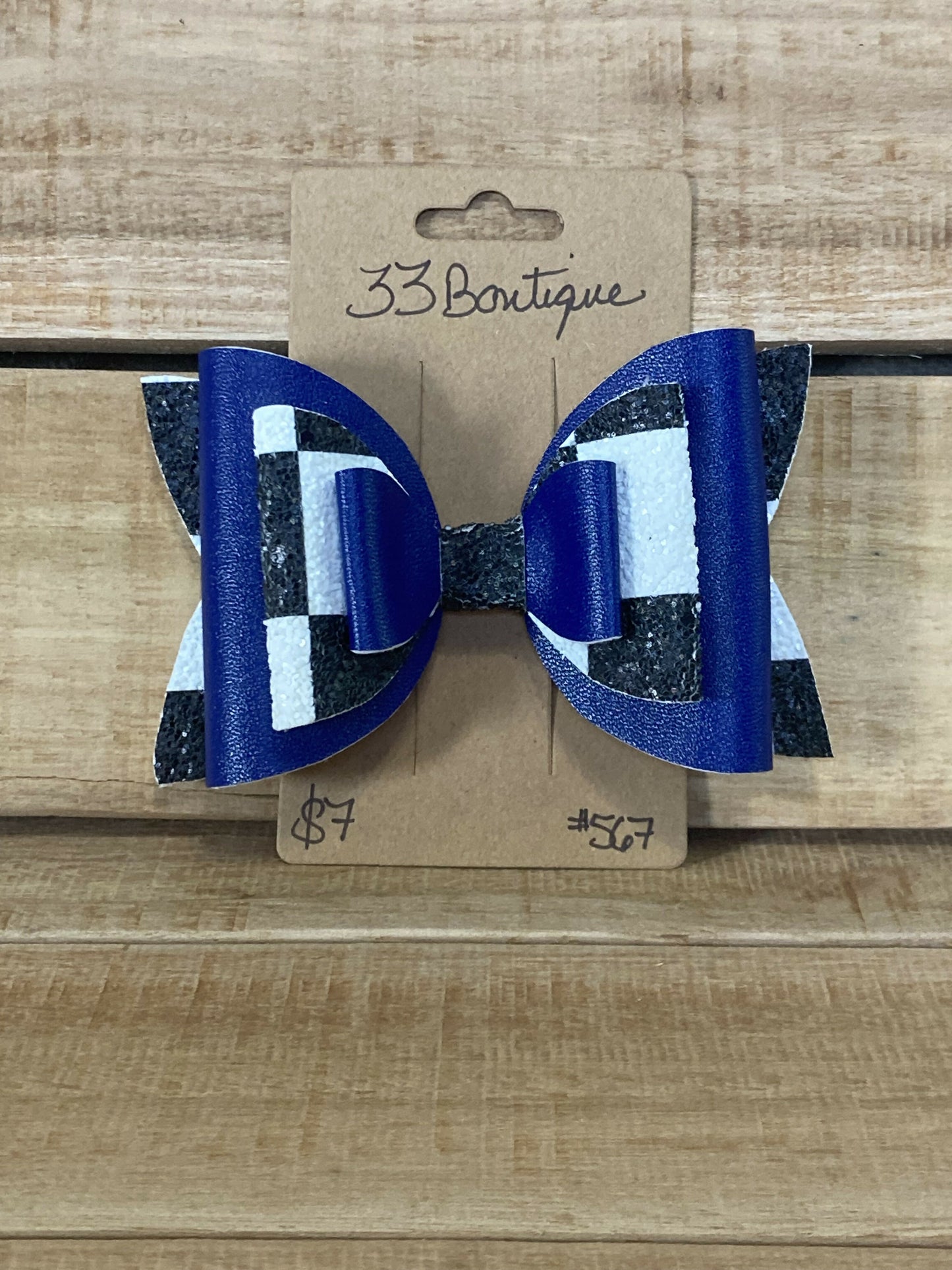 Blue and Checkered Flag Hair Bow Clip