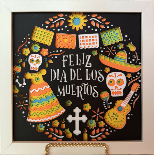 3D Feliz Dia de los Muertos Shadowbox orange/yellow