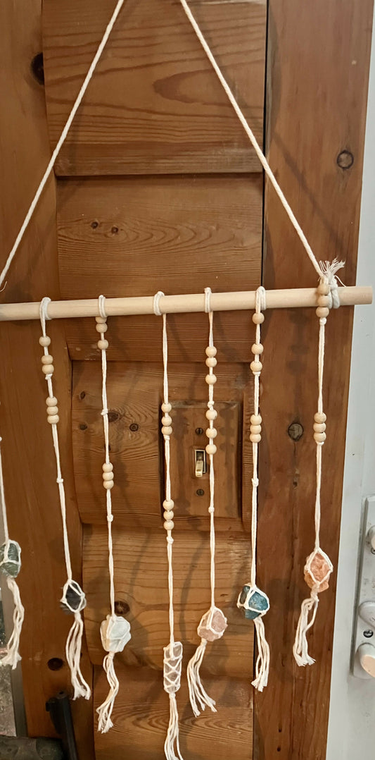 #988 Macramé & Crystal wall hanging