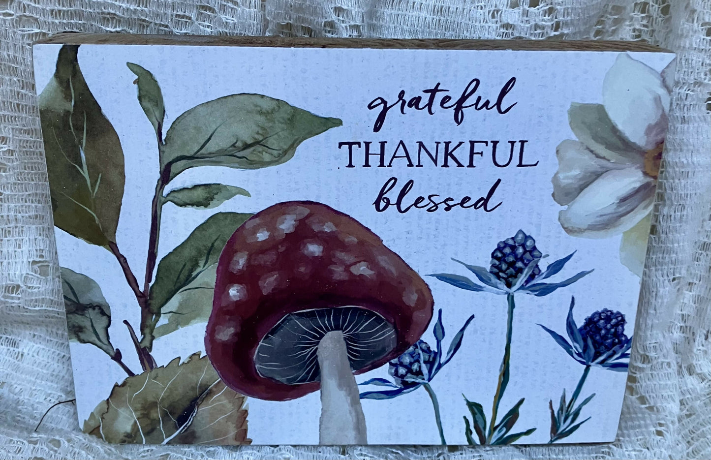 #581 grateful thankful mushroom decor