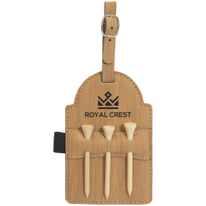 5" x 3 1/4" Leatherette Golf Bag Tag with 3 Wooden Tees