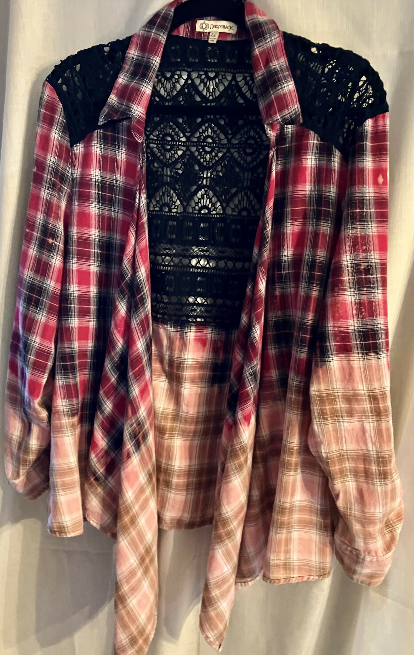 Hand bleached flannel w/ lace back sz XL #2763