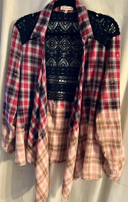 Hand bleached flannel w/ lace back sz XL #2763