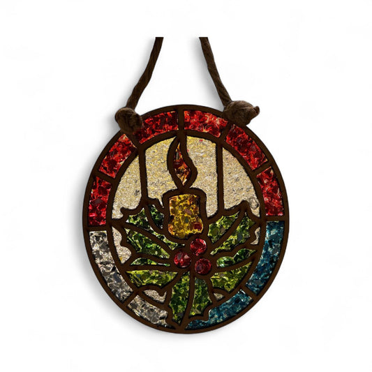 Christmas Candle Crushed Glass Sun Catcher