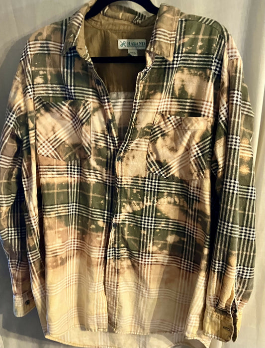 Hand Bleached green flannel sz Med #2963