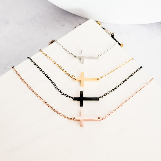 Tiny Horizontal Cross Necklace