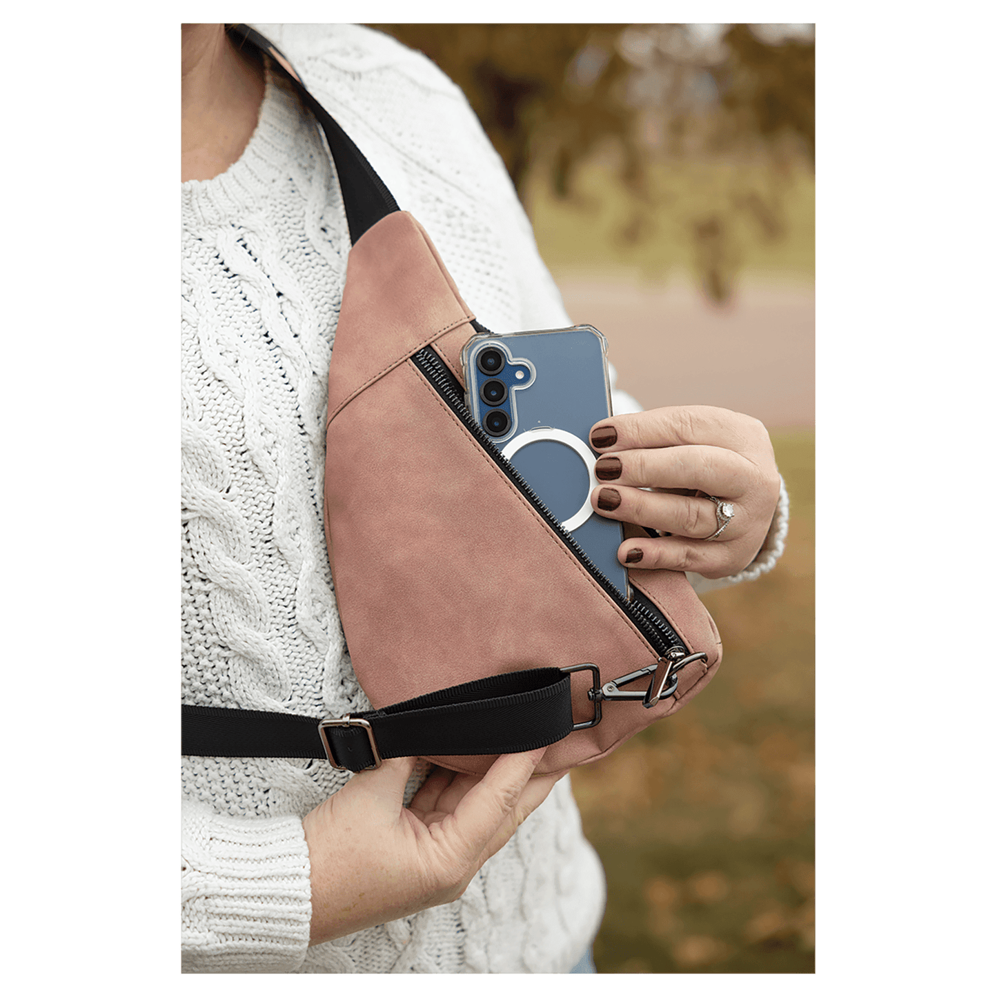 Leatherette Crescent Bag, Creekside Collection