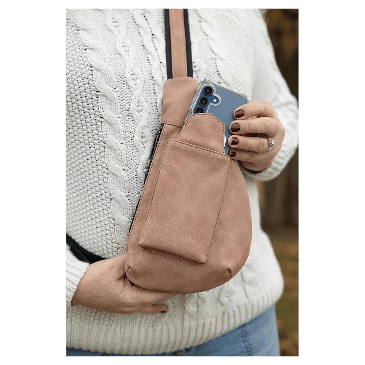 Leatherette Crescent Bag, Creekside Collection