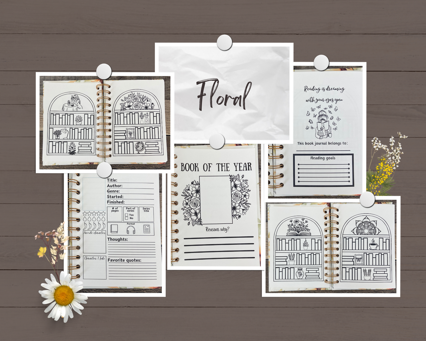  Brown Floral Vision Board Photo Collage