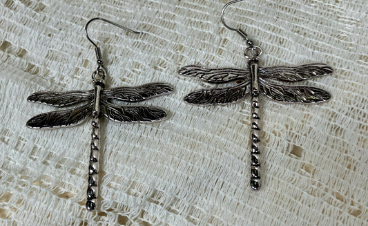 #2277 silver tone dragonfly earrings
