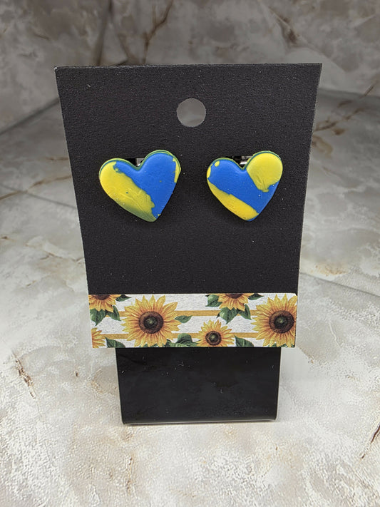Gold & Blue Heart Studs (Crawfordsville)