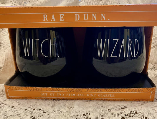 Rae Dunn Witch & Wizard wine glasses #2701