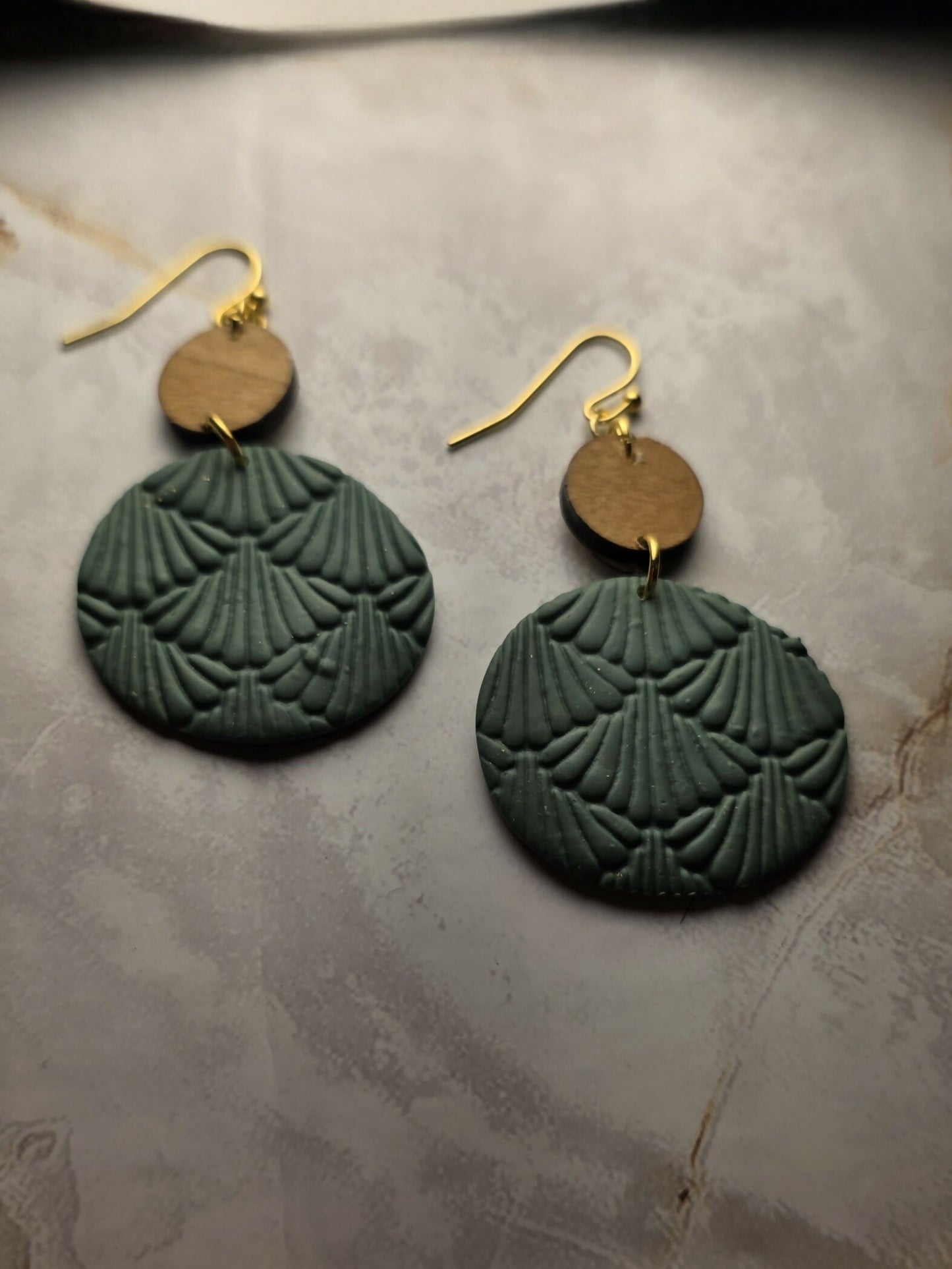 Green Embossed Clay Dangle Earrings