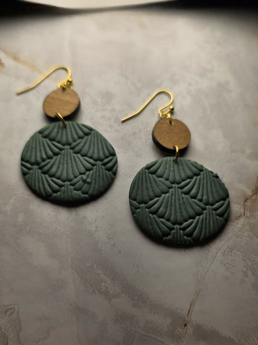 Green Embossed Clay Dangle Earrings
