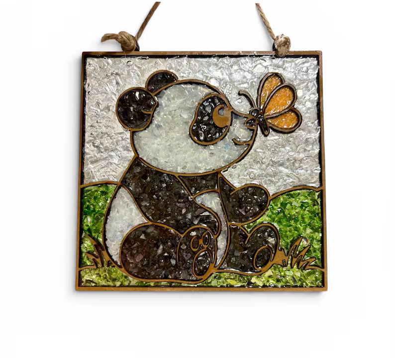 Panda Crushed Glass Resin Sun Catcher