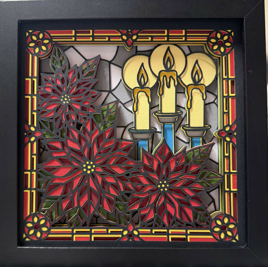 3D Layered Shadowbox Stained Glass Poinsettia