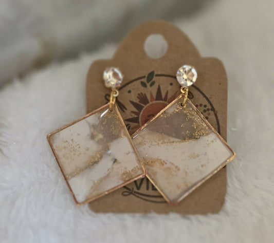 Marble White and Gold Stud Dangles