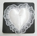 Satin Heart Pillow with Lace Edge - White