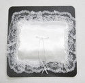 Satin Square Pillow with Lace Edge - White