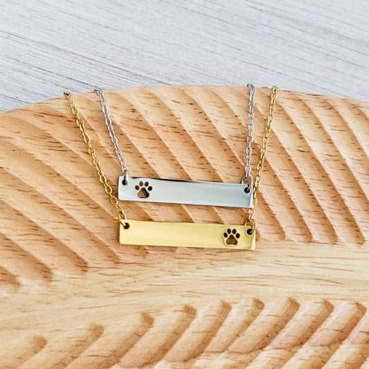 Paw Print Cutout Horizontal Bar Necklace