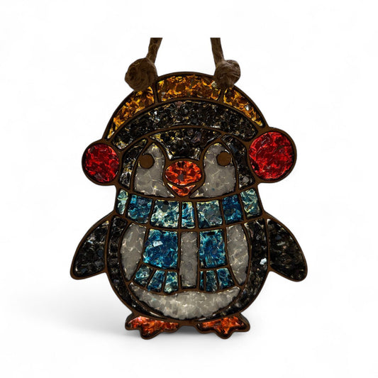 Penguin Crushed Glass Sun Catcher