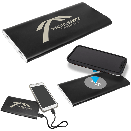8000MAH Power Bank & Wireless Anodized Aluminum Charger with Power Cord