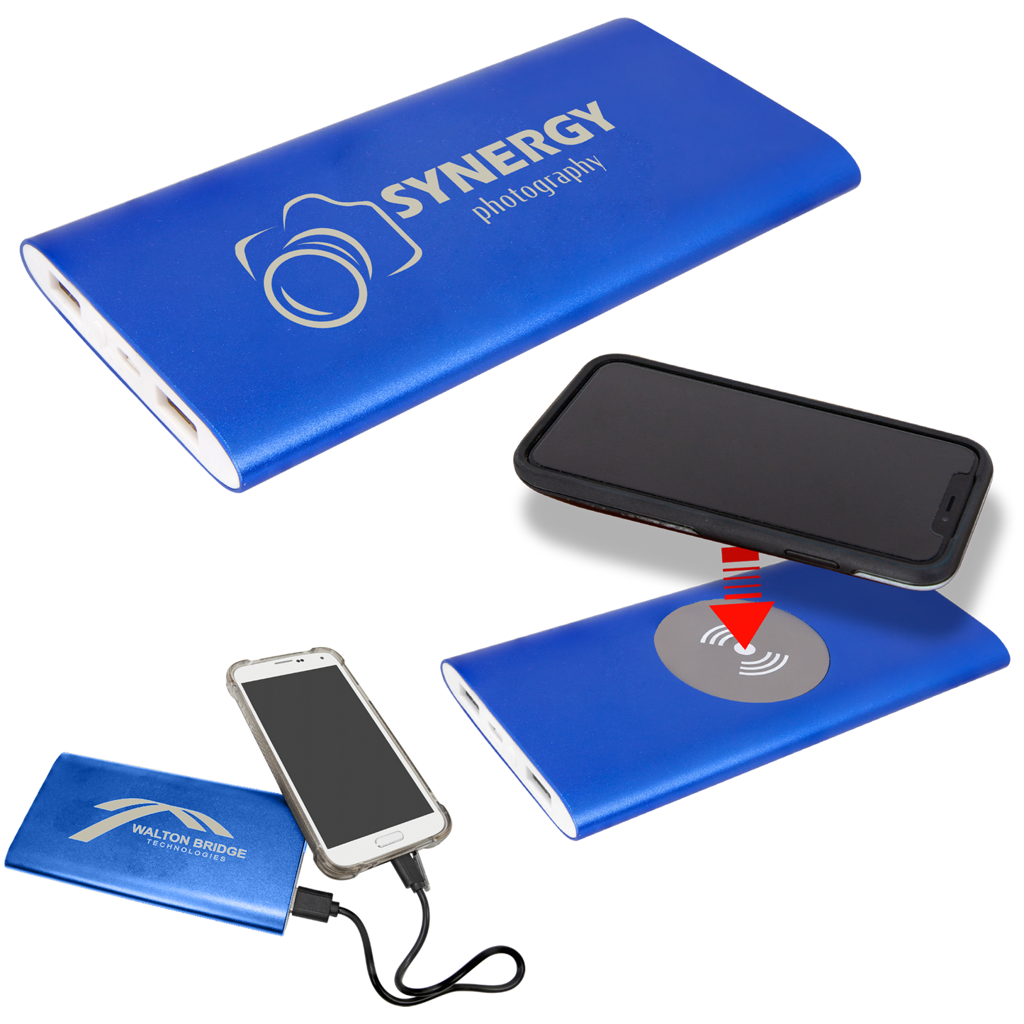 8000MAH Power Bank & Wireless Anodized Aluminum Charger with Power Cord