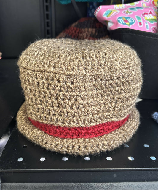 Crochet roll brim hat, tan
