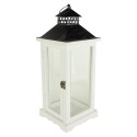 7x18 White Wood Lantern with Candle/Greenery