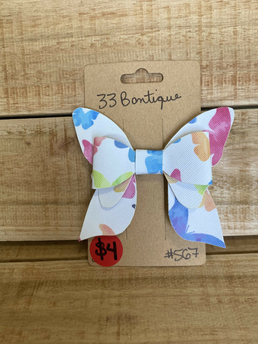 White and Multi Colored Butterfly Hair Bow Clip