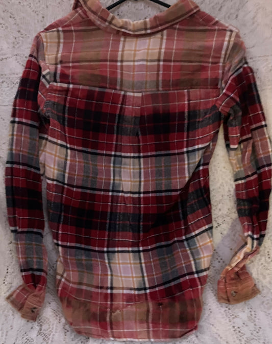 Hand Bleached & distressed flannel Sz Sm #2818