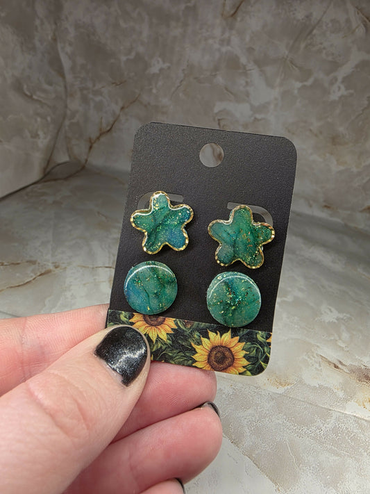 Emerald Sparkle Duo Stud Earrings