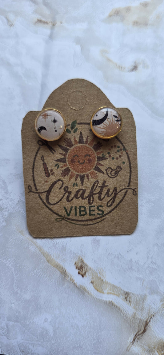 Celestial Moon & Sun Stud Earrings