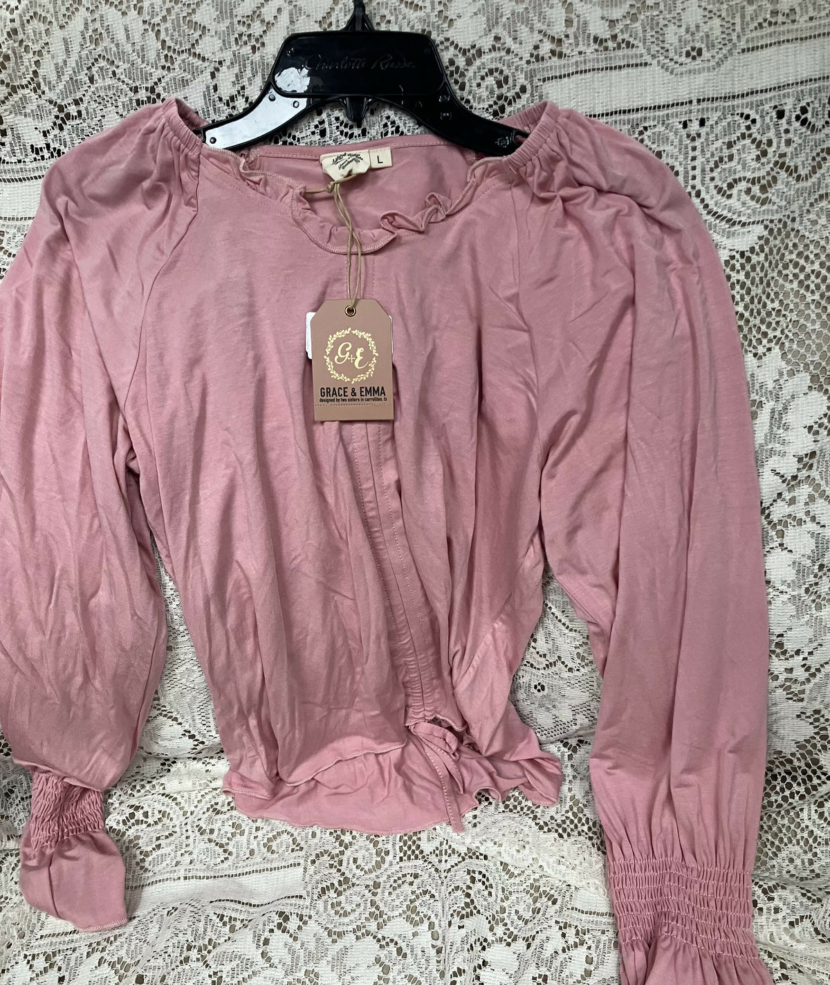 #3303 G & E mauve L/S top size lg