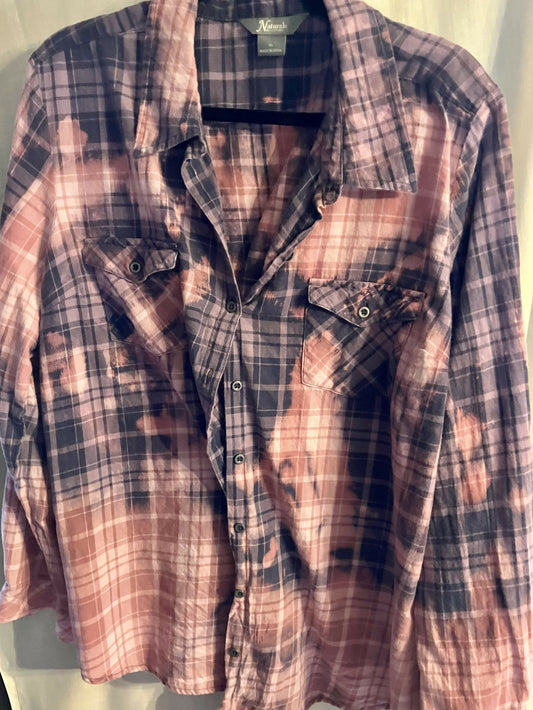 Hand Bleached purple flannel sz XL #2914