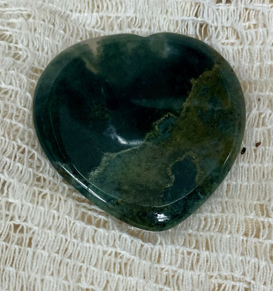 #2567 Green moss agate heart worry stone