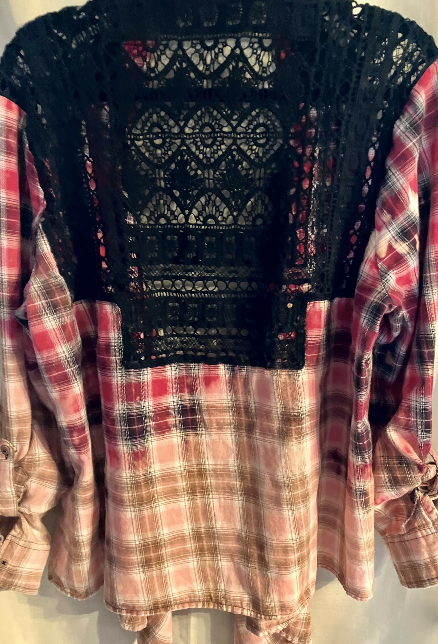 Hand bleached flannel w/ lace back sz XL #2763